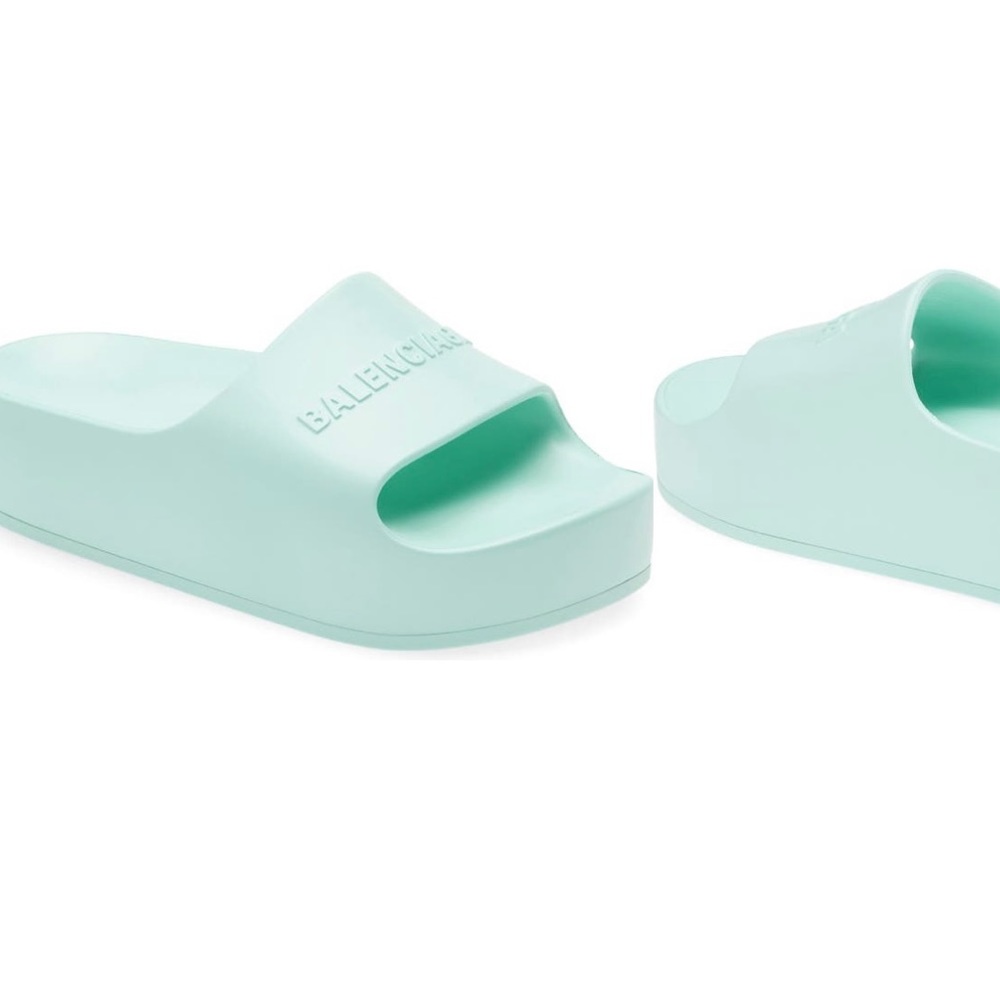 Balenciaga Logo Platform Slide Sandal in Green Aqua 6US/ 36 EU